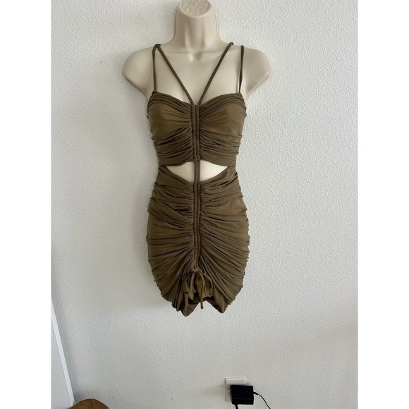 Michael Costello x Revolve Mini Cocktail Dress Ruched Mesh Cutouts Strappy XS - Picture 2 of 10